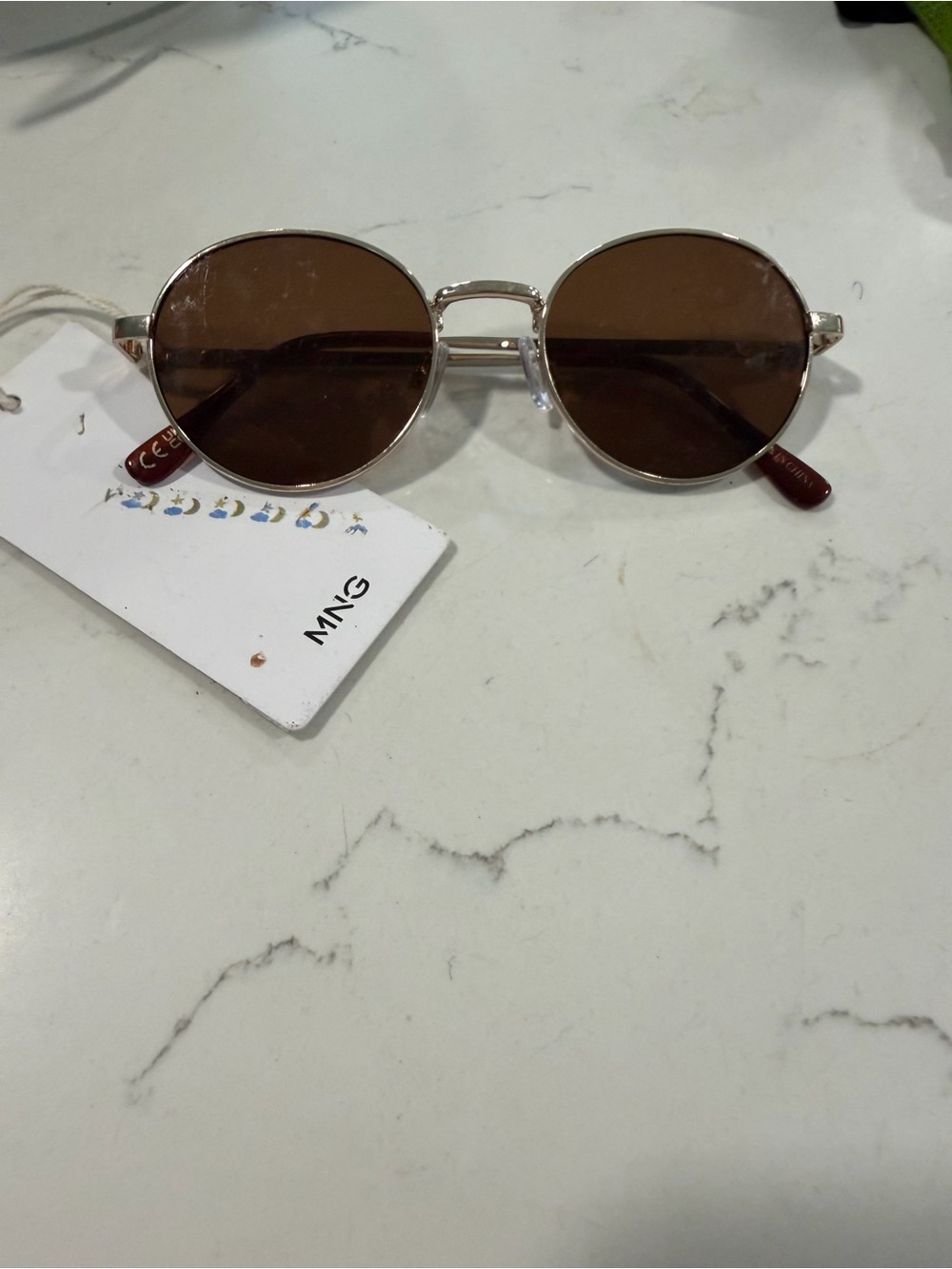 Mango Round Silver Frame Sunglasses with Brown Lenses
